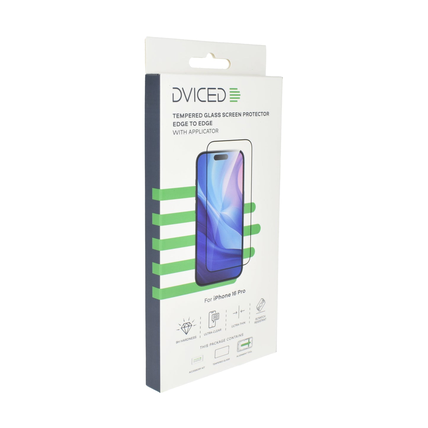 Dviced kaljeno zaščitno steklo od roba do roba za iPhone 16 Pro z aplikatorjem