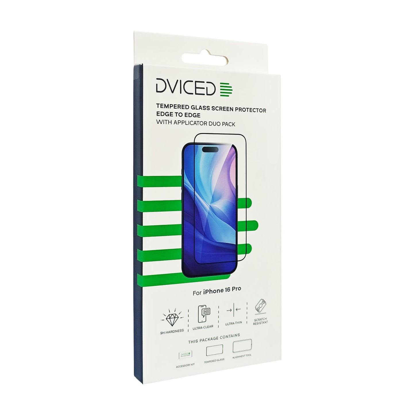 Dviced kaljeno zaščitno steklo od roba do roba za iPhone 16 Pro z aplikatorjem - dva kosa