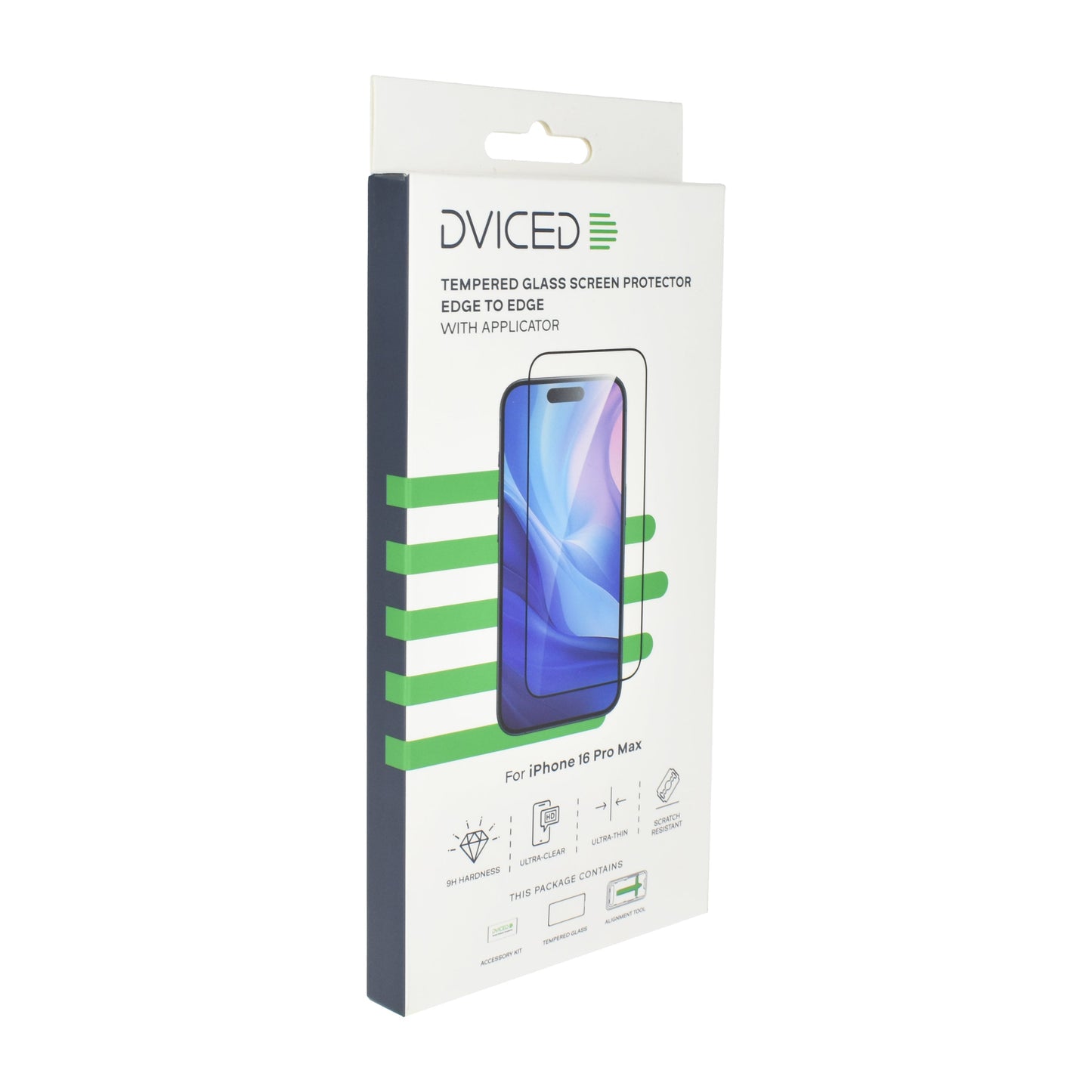Dviced kaljeno zaščitno steklo od roba do roba za iPhone 16 Pro Max z aplikatorjem