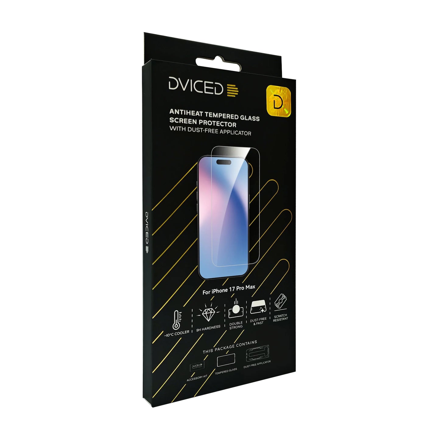 Dviced AntiHeat ojačana zaščita zaslona z aplikatorjem proti prahu - iPhone 17 Pro Max