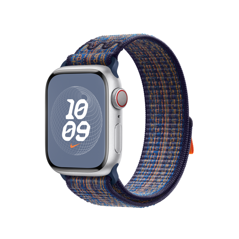 Apple pašček Nike Sport Loop v kraljevsko modri/oranžni barvi za Apple Watch velikosti 41 mm - iSTYLE SI