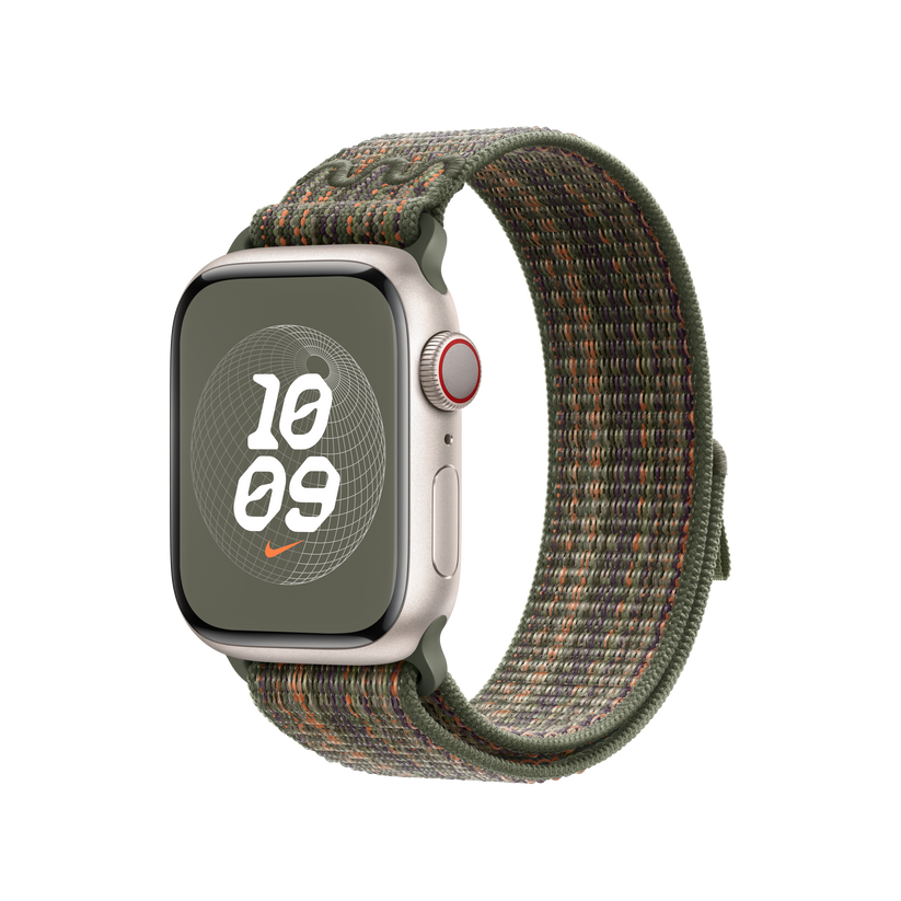 Apple pašček Nike Sport Loop v sekvoja zeleni/oranžni barvi za Apple Watch velikosti 41 mm - iSTYLE SI