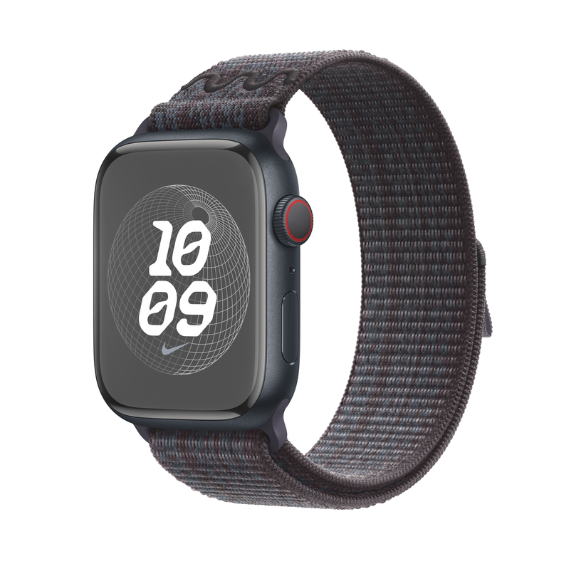 Apple pašček Nike Sport Loop v črni/modri barvi za Apple Watch velikosti 45 mm - iSTYLE SI