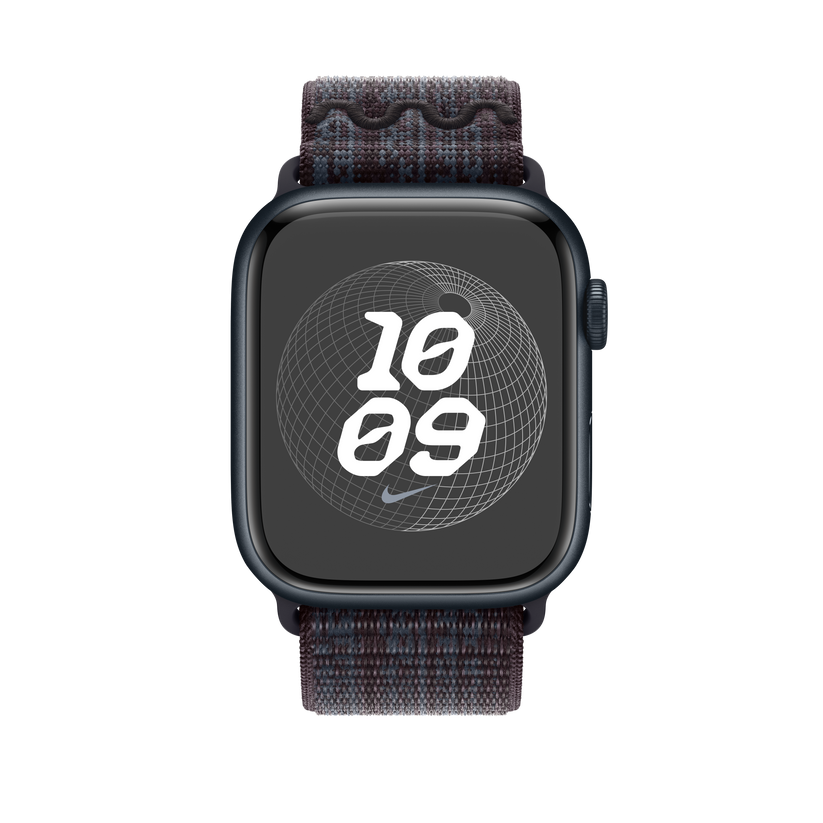 Apple pašček Nike Sport Loop v črni/modri barvi za Apple Watch velikosti 45 mm - iSTYLE SI