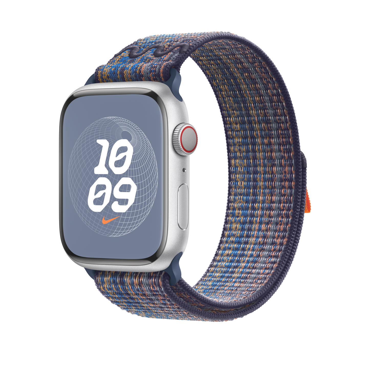 Apple pašček Nike Sport Loop v kraljevsko modri/oranžni barvi za Apple Watch velikosti 45 mm - iSTYLE SI