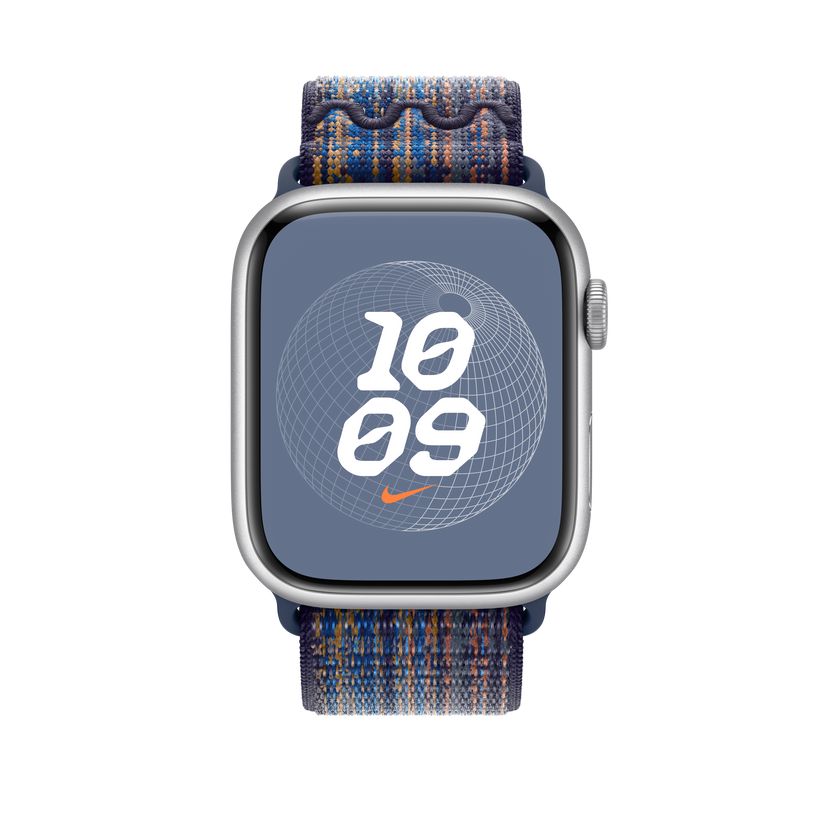 Apple pašček Nike Sport Loop v kraljevsko modri/oranžni barvi za Apple Watch velikosti 45 mm - iSTYLE SI