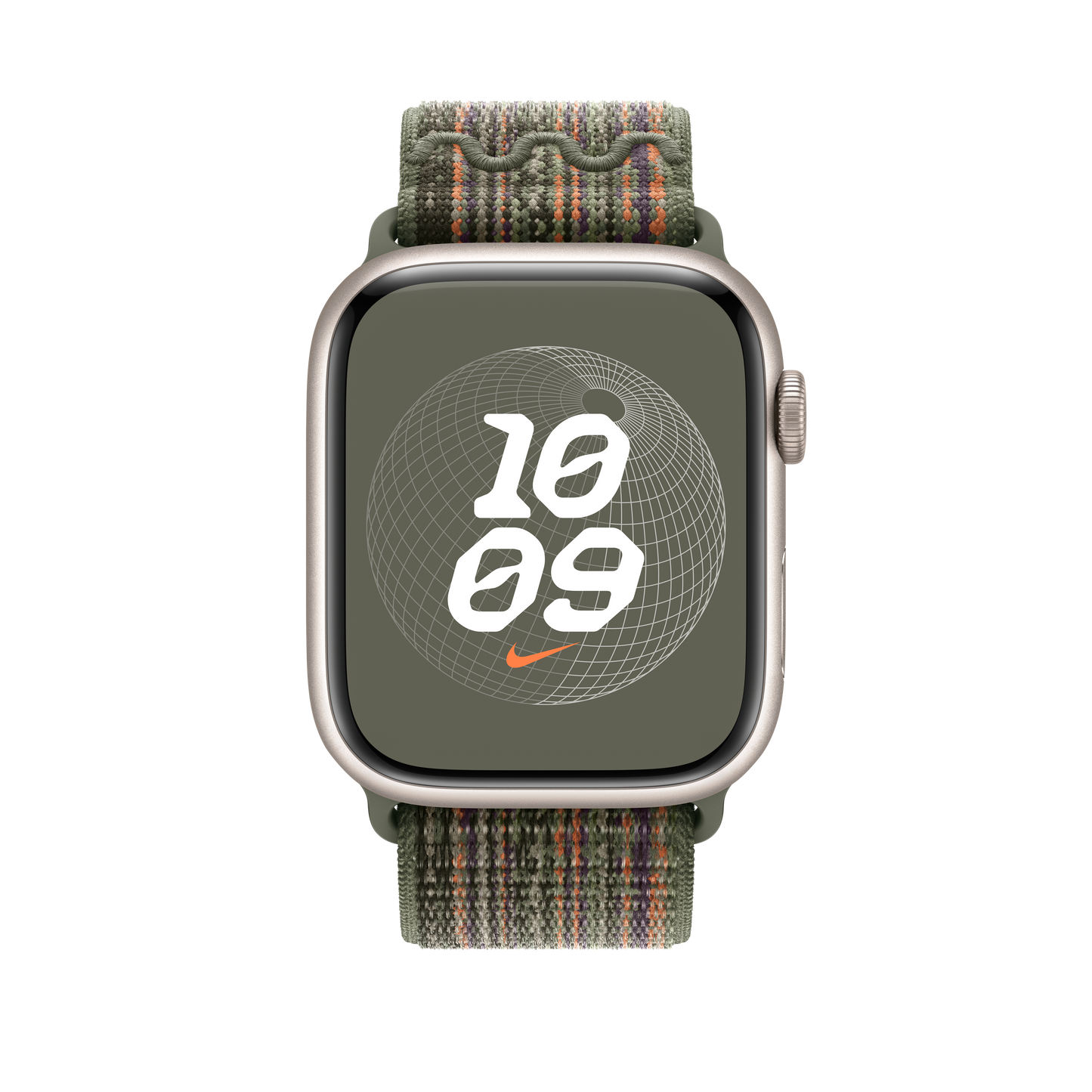 Apple pašček Nike Sport Loop v sekvoja zeleni/oranžni barvi za Apple Watch velikosti 45 mm - iSTYLE SI