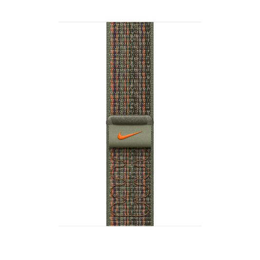 Apple pašček Nike Sport Loop v sekvoja zeleni/oranžni barvi za Apple Watch velikosti 45 mm - iSTYLE SI