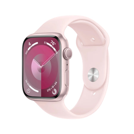 Apple Watch Series 9: GPS, 45mm, ohišje iz aluminija v roza barvi, pašček Sport Band v nežno roza barvi - M/L