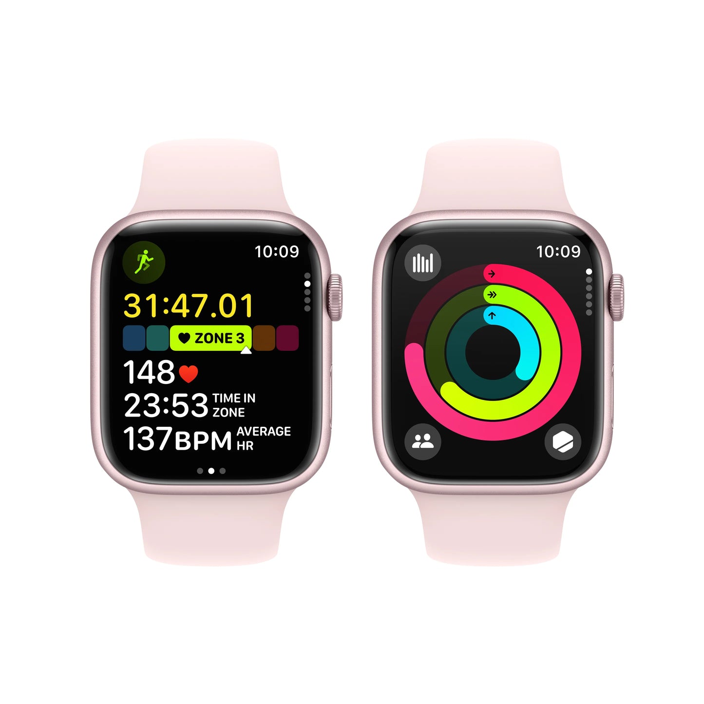 Apple Watch Series 9: GPS, 45mm, ohišje iz aluminija v roza barvi, pašček Sport Band v nežno roza barvi - S/M - iSTYLE SI