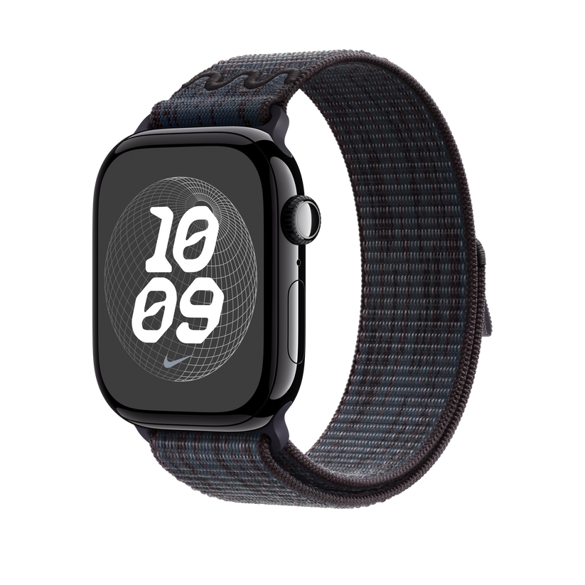 Apple pašček Nike Sport Loop v črni/modri barvi za Apple Watch velikosti 46 mm - iSTYLE SI
