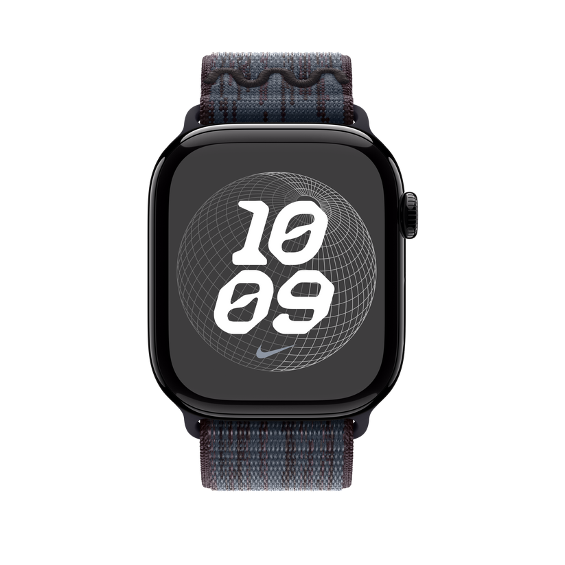 Apple pašček Nike Sport Loop v črni/modri barvi za Apple Watch velikosti 46 mm - iSTYLE SI