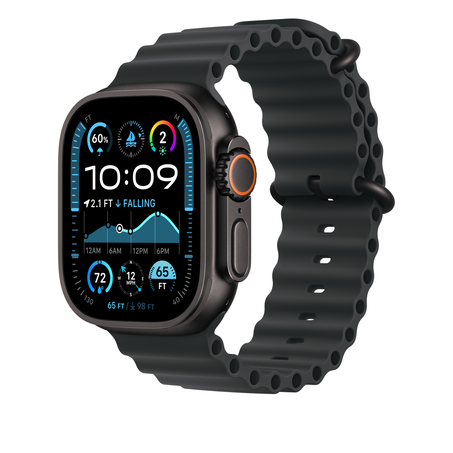 Podaljšek za Apple pašček Ocean Band v črni barvi za Apple Watch velikosti 49 mm - obdelava v barvi črnega titana - iSTYLE SI