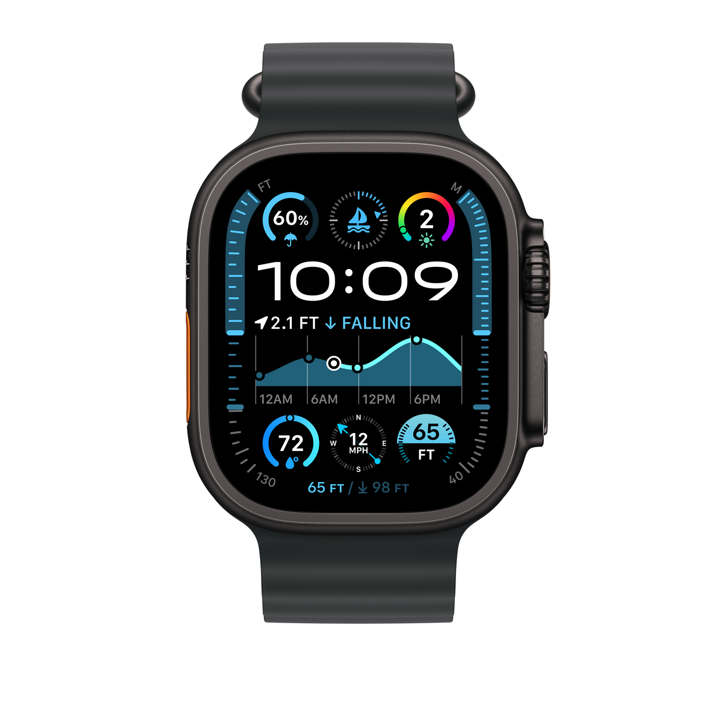 Podaljšek za Apple pašček Ocean Band v črni barvi za Apple Watch velikosti 49 mm - obdelava v barvi črnega titana - iSTYLE SI