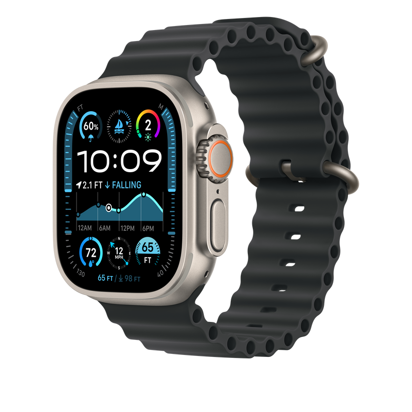 Apple pašček Ocean Band v črni barvi za Apple Watch velikosti 49 mm - iSTYLE SI