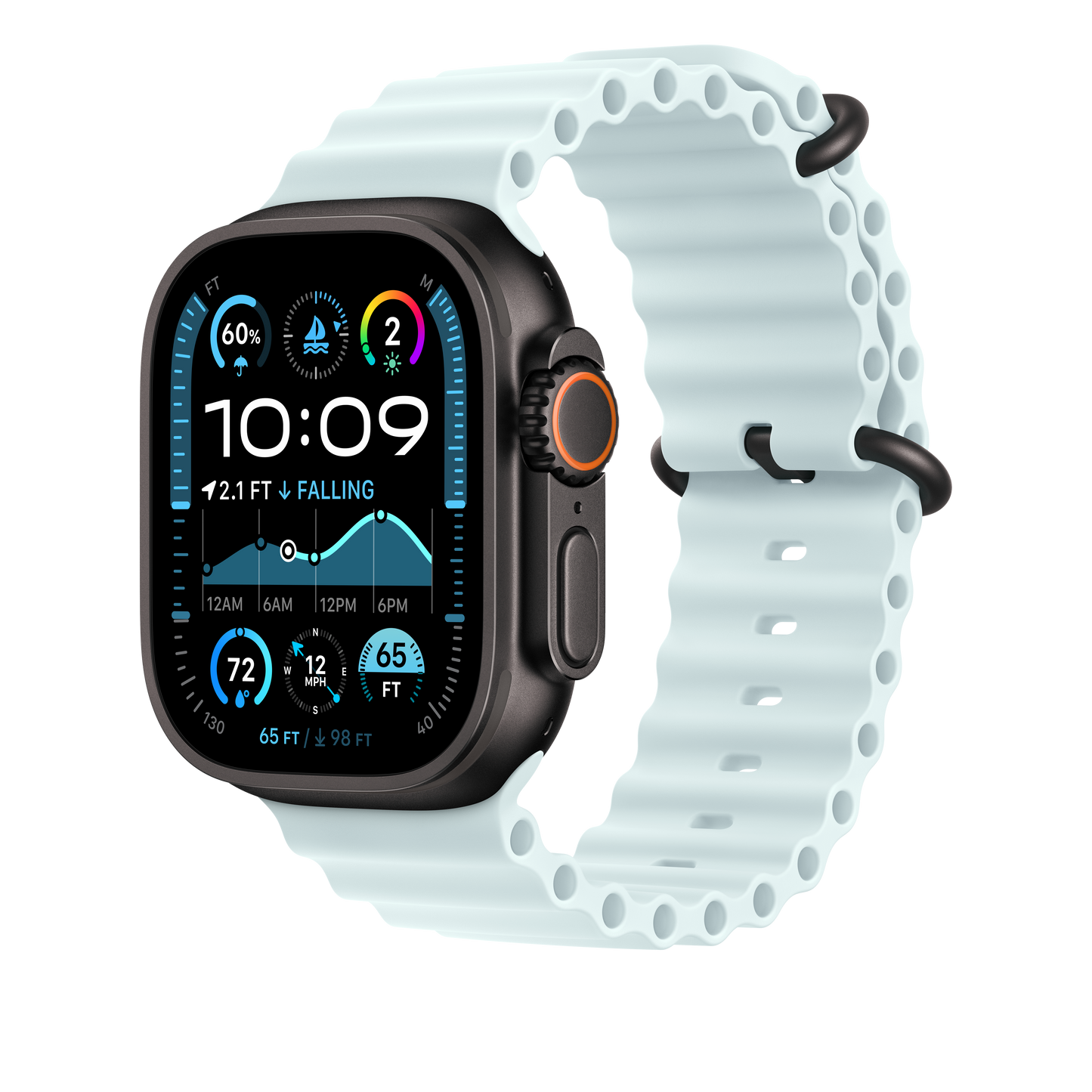 Podaljšek za Apple pašček Ocean Band v ledeno modri barvi za Apple Watch velikosti 49 mm - obdelava v barvi črnega titana - iSTYLE SI