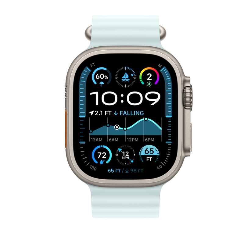 Podaljšek za Apple pašček Ocean Band v ledeno modri barvi za Apple Watch velikosti 49 mm - obdelava v barvi naravnega titana - iSTYLE SI