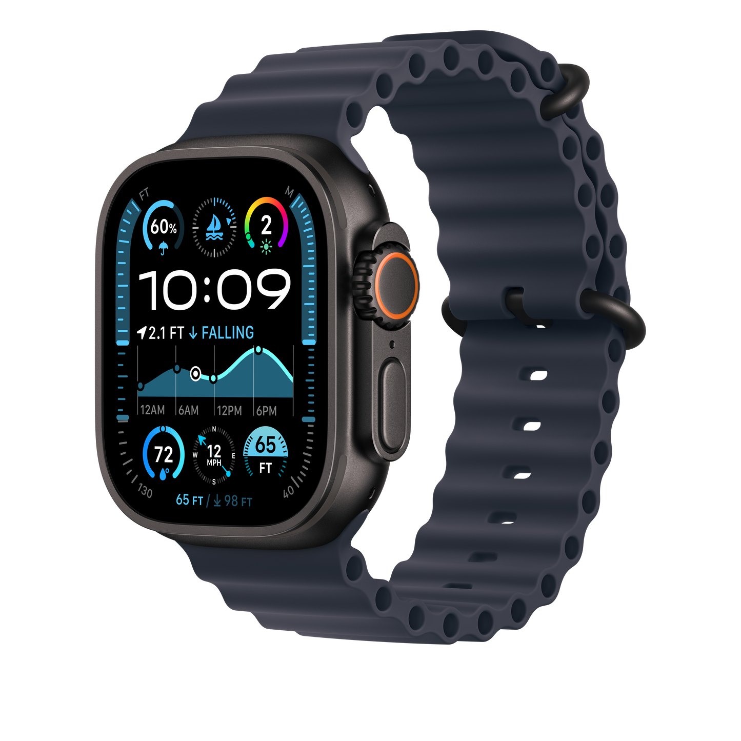 Podaljšek za Apple pašček Ocean Band v mornarski barvi za Apple Watch velikosti 49 mm - obdelava v barvi črnega titana - iSTYLE SI