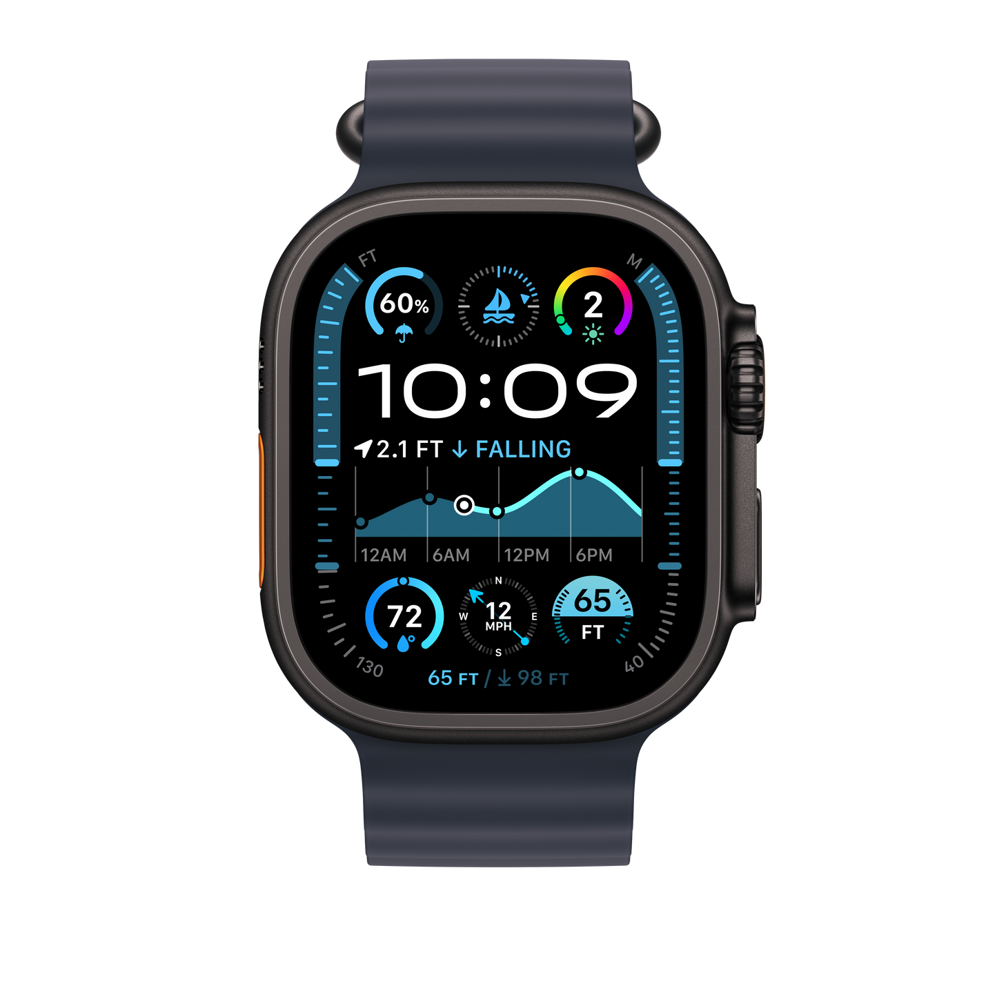 Podaljšek za Apple pašček Ocean Band v mornarski barvi za Apple Watch velikosti 49 mm - obdelava v barvi črnega titana - iSTYLE SI