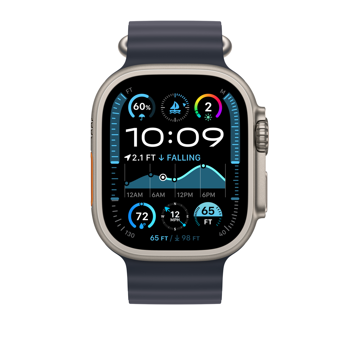 Podaljšek za Apple pašček Ocean Band v mornarski barvi za Apple Watch velikosti 49 mm - obdelava v barvi naravnega titana - iSTYLE SI