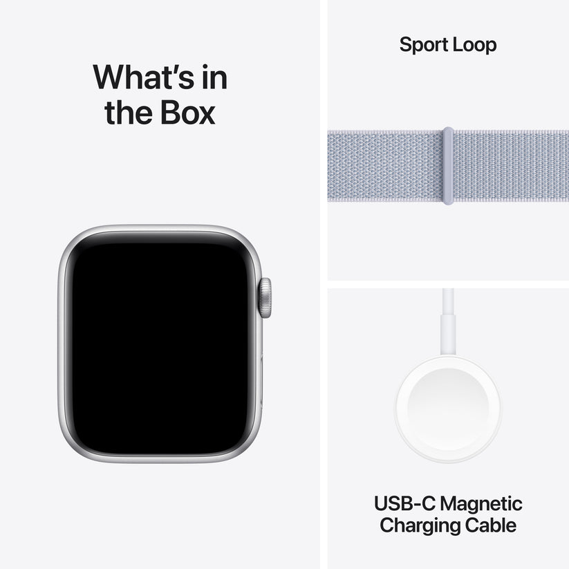 Apple Watch SE: GPS, 44mm, ohišje iz aluminija v srebrni barvi, pašček Sport Loop v barvi modrega oblaka - iSTYLE SI