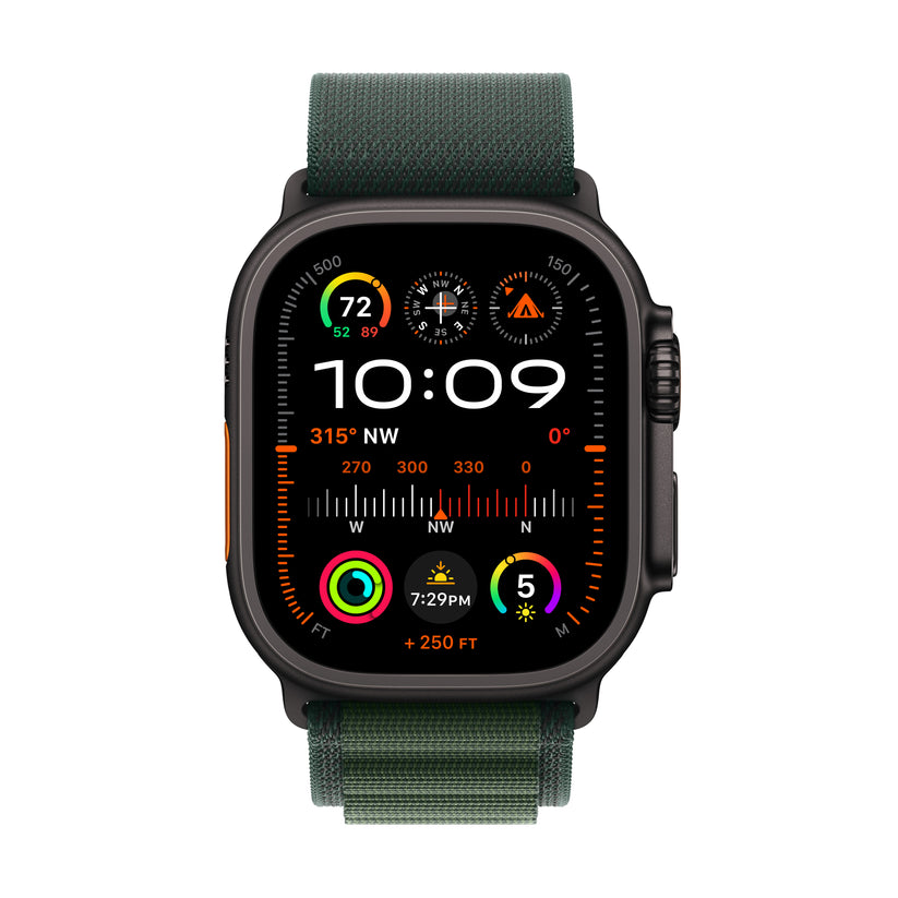 Apple Watch Ultra 2: GPS + Cellular, 49mm, ohišje iz titana v črni titan barvi, pašček Alpine Loop v temno zeleni barvi - S - iSTYLE SI