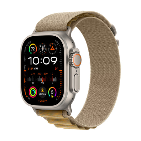 Apple Watch Ultra 2: GPS + Cellular, 49mm, ohišje iz titana v naravni titan barvi, pašček Alpine Loop v svetlo rjavi barvi - L