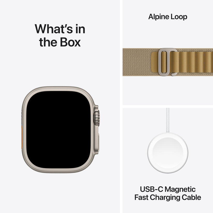 Apple Watch Ultra 2: GPS + Cellular, 49mm, ohišje iz titana v naravni titan barvi, pašček Alpine Loop v svetlo rjavi barvi - M - iSTYLE SI