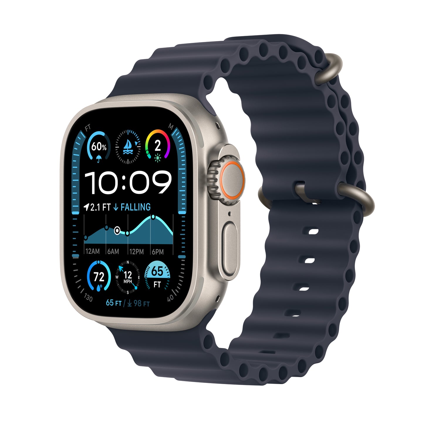 Apple Watch Ultra 2: GPS + Cellular, 49mm, ohišje iz titana v naravni titan barvi, pašček Ocean Band v morsko modri barvi - iSTYLE SI