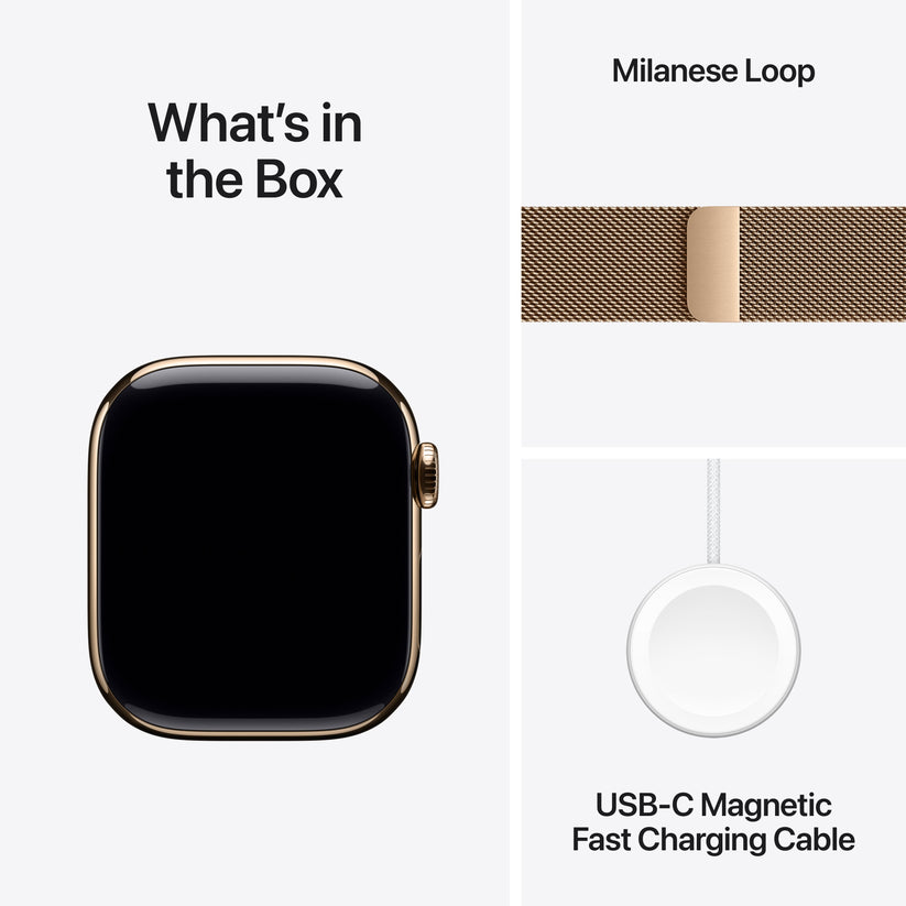 Apple Watch Series 10 GPS + Cellular 42mm Gold Titanium Case with Gold Milanese Loop - iSTYLE SI