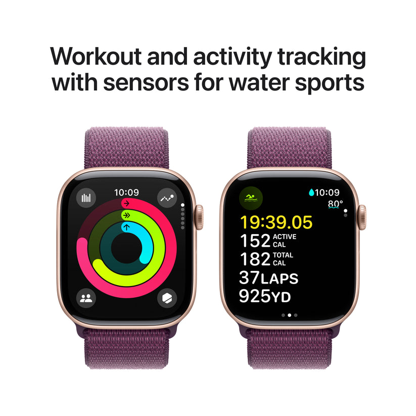 Apple Watch Series 10: GPS, 46mm, ohišje iz aluminija v rožnato zlati barvi, pašček Sport Loop v barvi slive - iSTYLE SI