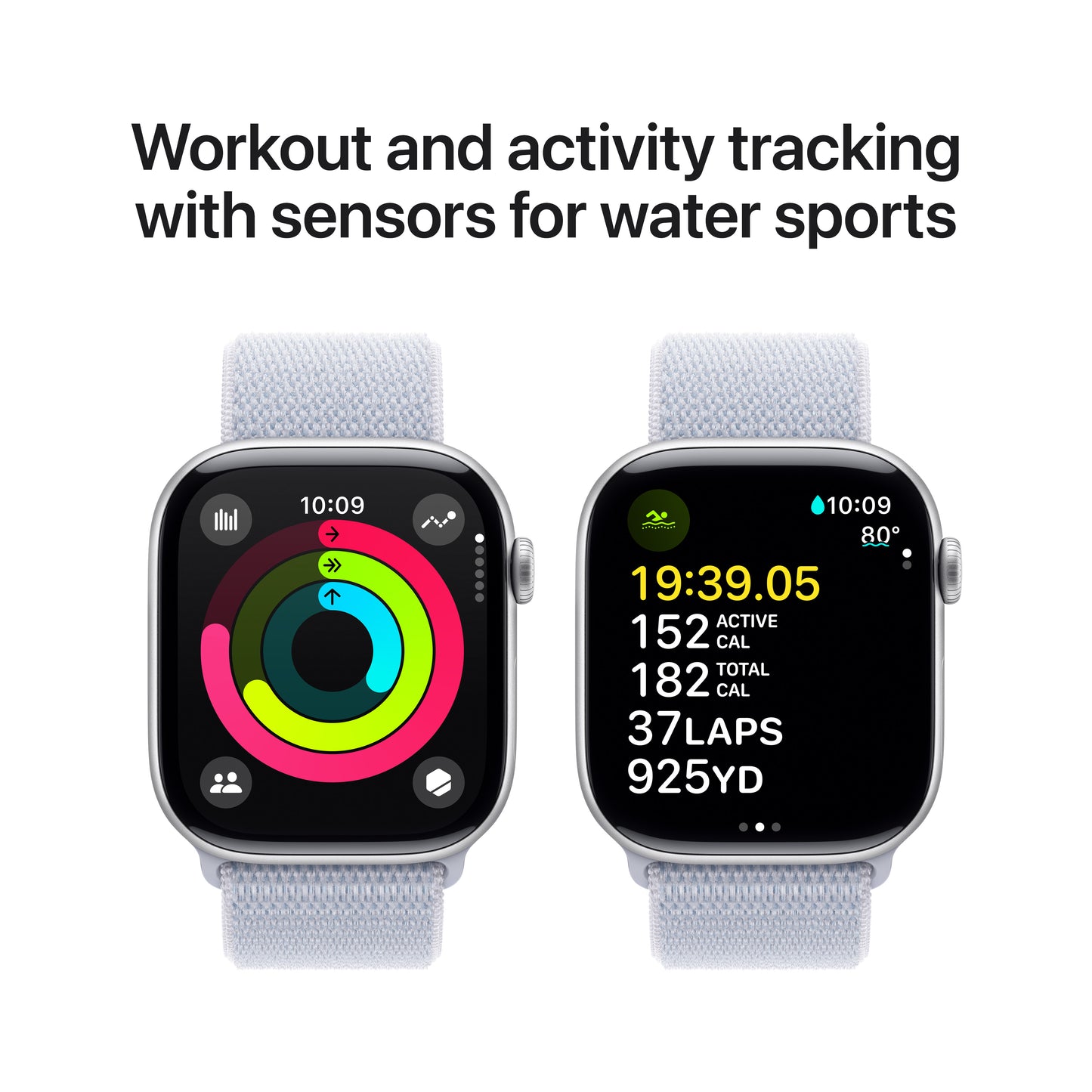 Apple Watch Series 10: GPS, 46mm, ohišje iz aluminija v srebrni barvi, pašček Sport Loop v barvi modrega oblaka - iSTYLE SI