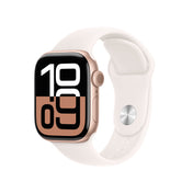 Apple Watch Series 10: GPS, 42mm, ohišje iz aluminija v rožnato zlati barvi, pašček Sport Band v barvi svetlega rdečila - S/M - iSTYLE SI