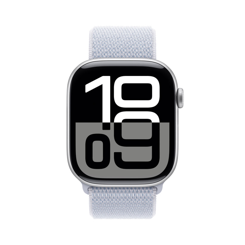Apple Watch Series 10: GPS, 46mm, ohišje iz aluminija v srebrni barvi, pašček Sport Loop v barvi modrega oblaka - iSTYLE SI