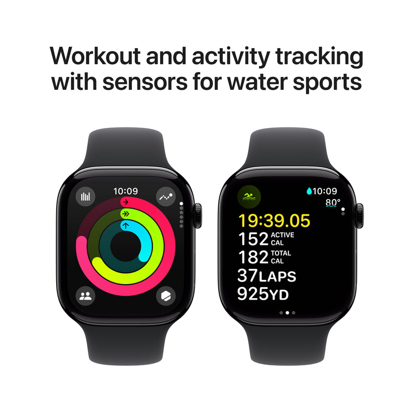 Apple Watch Series 10: GPS, 46mm, ohišje iz aluminija v intenzivno črni barvi, pašček Sport Band v črni barvi - S/M - iSTYLE SI