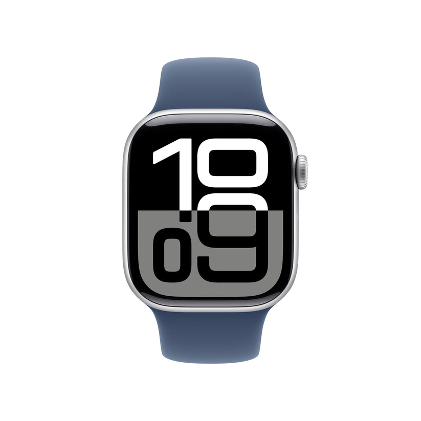 Apple Watch Series 10: GPS, 42mm, ohišje iz aluminija v srebrni barvi, pašček Sport Band v denim barvi - S/M - iSTYLE SI