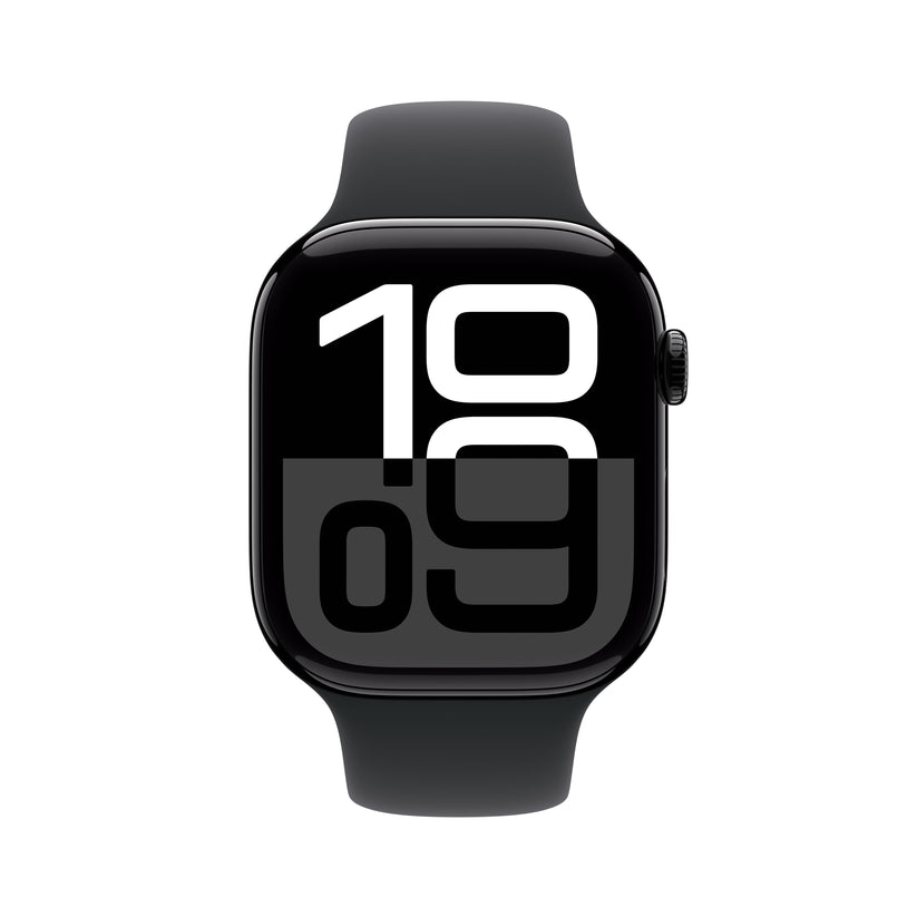 Apple Watch Series 10: GPS, 46mm, ohišje iz aluminija v intenzivno črni barvi, pašček Sport Band v črni barvi - S/M - iSTYLE SI