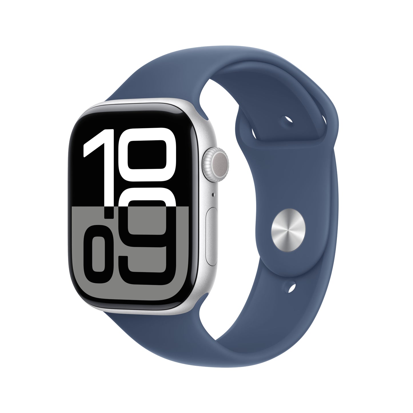 Apple Watch Series 10: GPS, 46mm, ohišje iz aluminija v srebrni barvi, pašček Sport Band v denim barvi - S/M - iSTYLE SI