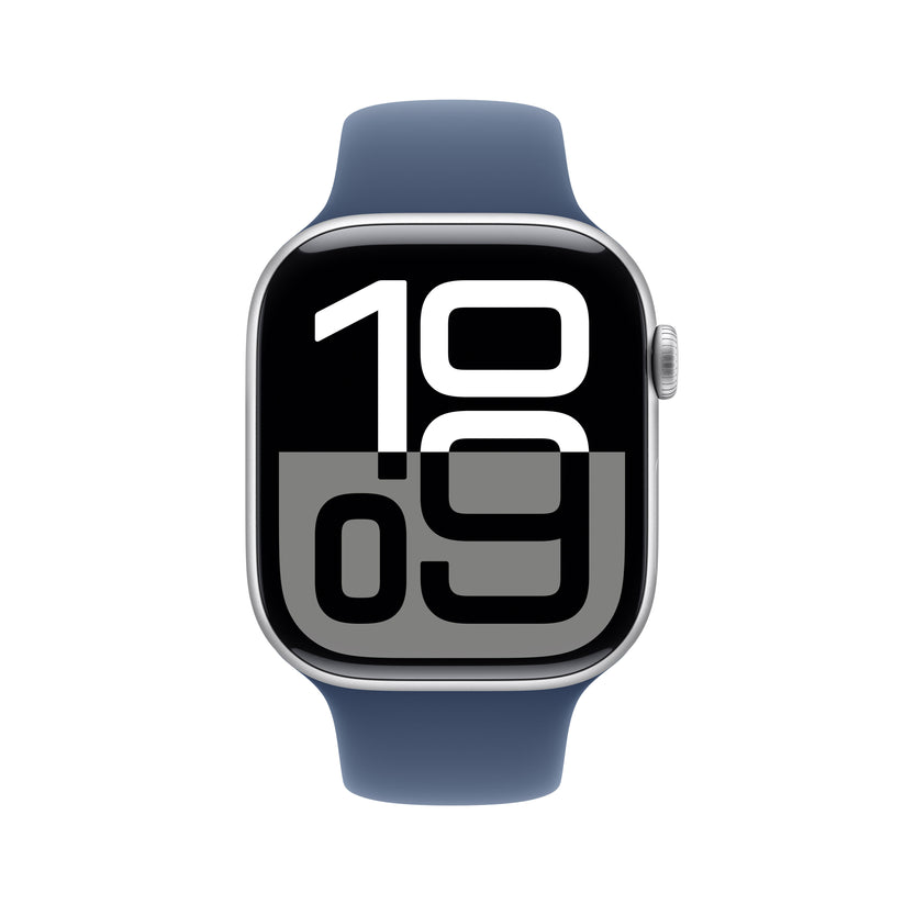 Apple Watch Series 10: GPS, 46mm, ohišje iz aluminija v srebrni barvi, pašček Sport Band v denim barvi - S/M - iSTYLE SI