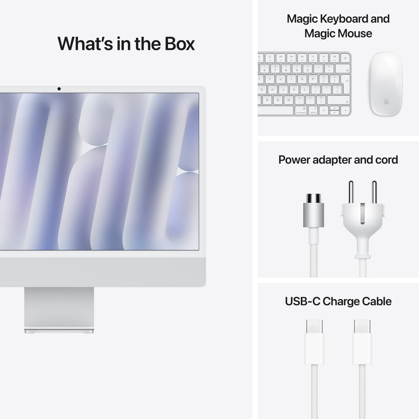 iMac 24 z zaslonom Retina 4,5K: M4 z 8‑jedrno CPE in 8‑jedrno GPE, 256 GB SSD - srebrn - iSTYLE SI