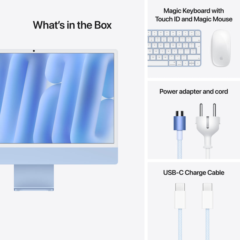 iMac 24 z zaslonom Retina 4,5K: M4 z 10‑jedrno CPE in 10‑jedrno GPE, 512 GB SSD - moder - iSTYLE SI