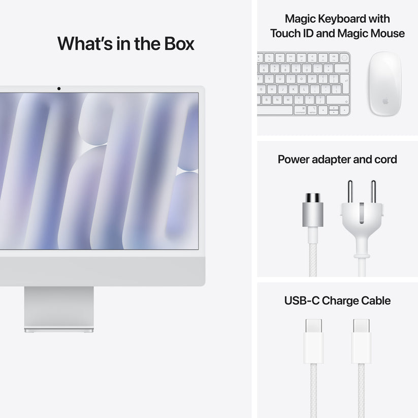 iMac 24 z zaslonom Retina 4,5K: M4 z 10‑jedrno CPE in 10‑jedrno GPE, 512 GB SSD - srebrn - iSTYLE SI