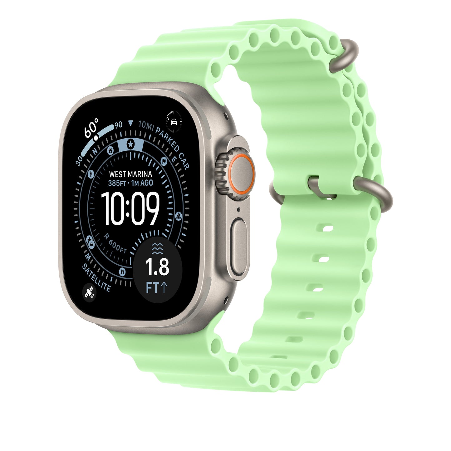 49mm Neon Green Ocean Band Extension - Natural Titanium Finish - iSTYLE SI