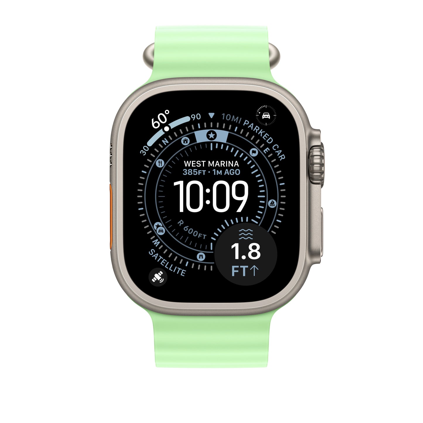 49mm Neon Green Ocean Band Extension - Natural Titanium Finish - iSTYLE SI