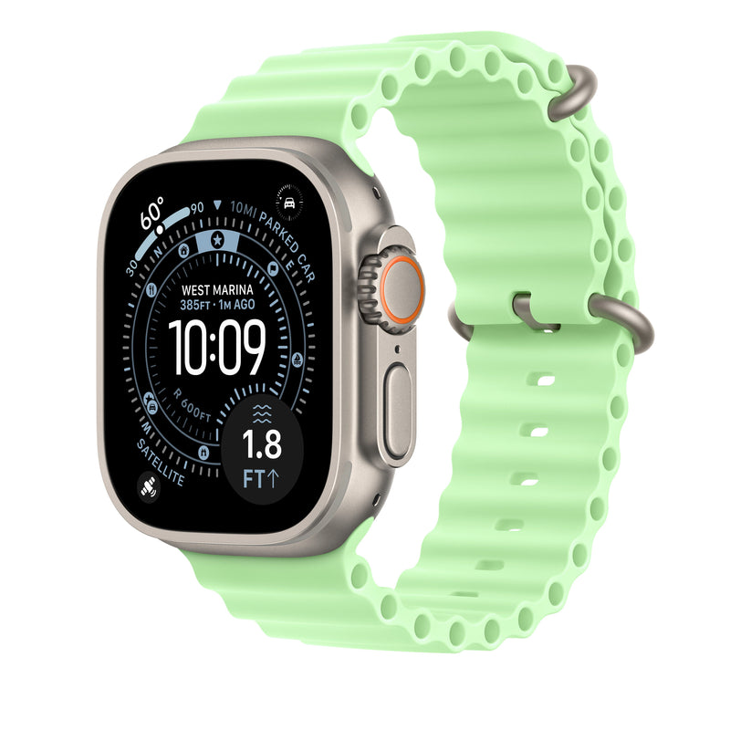 49mm Neon Green Ocean Band - Natural Titanium Finish - iSTYLE SI