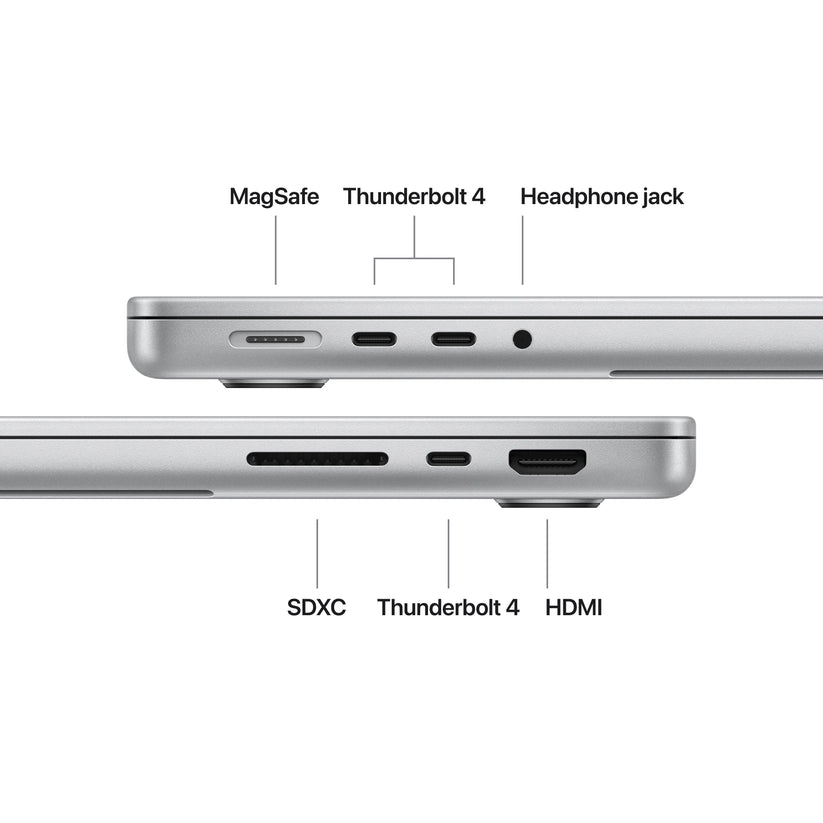 MacBook Pro 14 CTO: Čip M5 z 10-jedrno CPE in 10-jedrno GPE, 2 TB SSD, 24 GB RAM, , Angleški - Srebrna