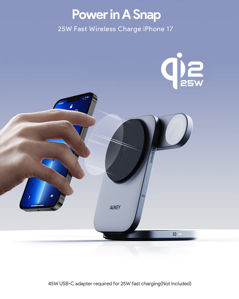 AUKEY MagFusion Z Qi2 3-in-1 Foldable Magnetic Fast Wireless Charging Station - iSTYLE.si