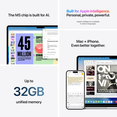 MacBook Air 15 CTO: Čip Apple M5 z 10-jedrno CPE in 10-jedrno GPE, 32 GB RAM, 1 TB SSD, Slovenski - Srebrna