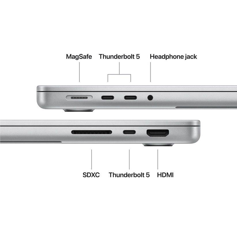 MacBook Pro 14 CTO: Čip M5 Max z 18-jedrno CPE in 40-jedrno GPE, 4 TB SSD, 64 GB RAM, Slovenska (QWERTZ) - Srebrna CTO - iSTYLE.si
