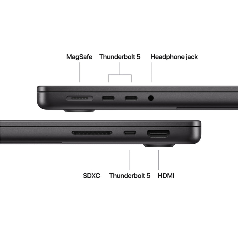 MacBook Pro 14 CTO: Čip M5 Pro z 18-jedrno CPE in 20-jedrno GPE, 64 GB RAM, 4 TB SSD, Nano, Mednarodna angleška (QWERTZ) - Vesoljno črna